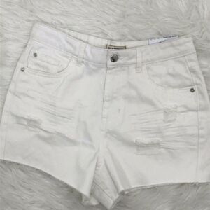 New Pimkie Womens 2 High Rise White Shorts Distressed Cut Off